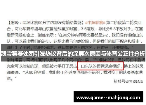魏震禁赛处罚引发热议背后的深层次原因与体育公正性分析