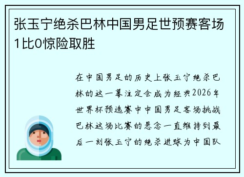 张玉宁绝杀巴林中国男足世预赛客场1比0惊险取胜
